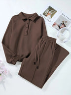 Collared Sweatshirt and High Waist Pants Active Set - Charmdeals