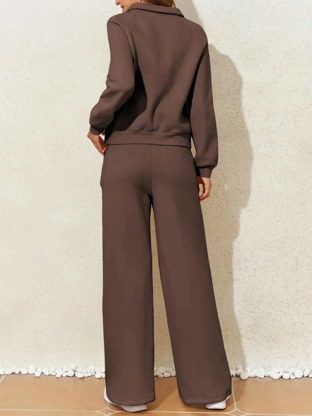 Collared Sweatshirt and High Waist Pants Active Set - Charmdeals