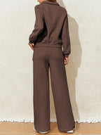 Collared Sweatshirt and High Waist Pants Active Set - Charmdeals