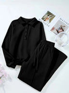 Collared Sweatshirt and High Waist Pants Active Set - Charmdeals