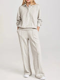 Collared Sweatshirt and High Waist Pants Active Set - Charmdeals