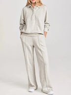 Collared Sweatshirt and High Waist Pants Active Set - Charmdeals