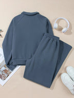 Collared Sweatshirt and High Waist Pants Active Set - Charmdeals