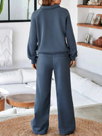 Collared Sweatshirt and High Waist Pants Active Set - Charmdeals