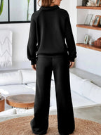 Collared Sweatshirt and High Waist Pants Active Set - Charmdeals