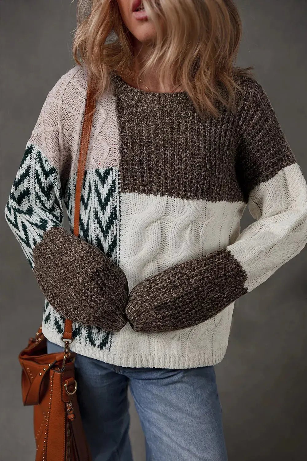 Color Block Cable Knit Sweater - Charmdeals