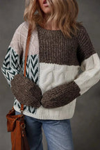 Color Block Cable Knit Sweater - Charmdeals