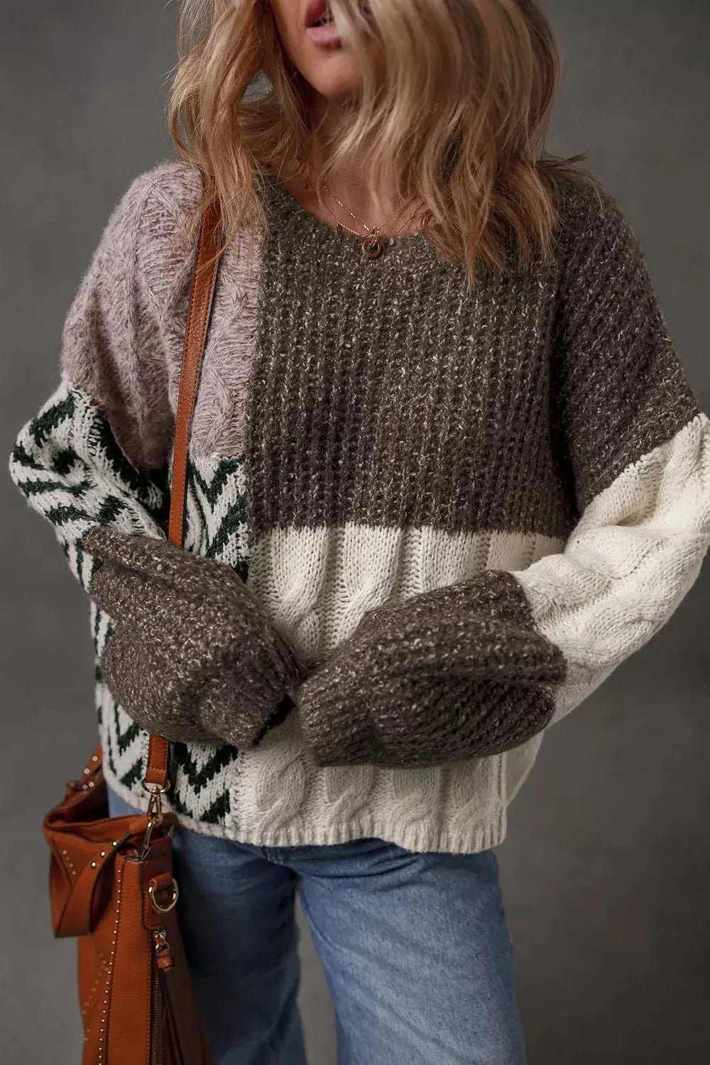 Color Block Cable Knit Sweater - Charmdeals