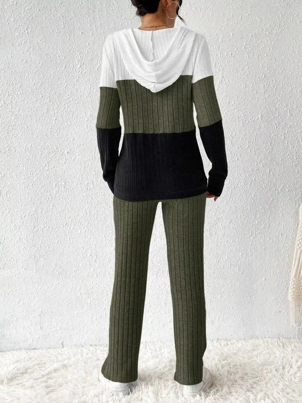 Color Block Half Zip Hooded Top and Pants Set - Charmdeals
