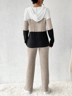 Color Block Half Zip Hooded Top and Pants Set - Charmdeals