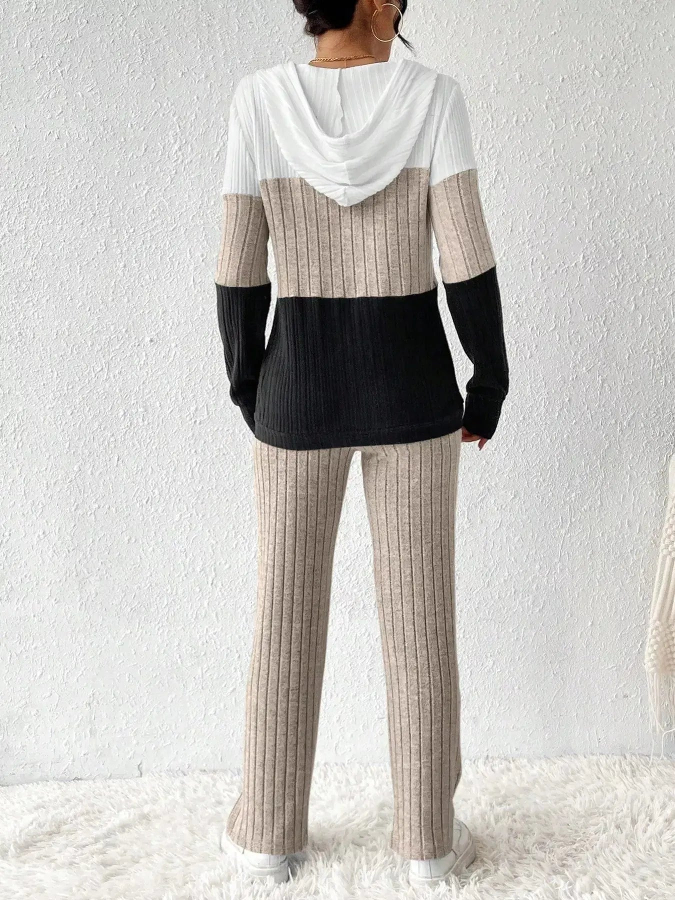 Color Block Half Zip Hooded Top and Pants Set - Charmdeals