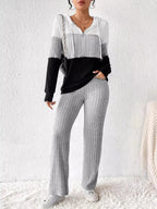 Color Block Half Zip Hooded Top and Pants Set - Charmdeals