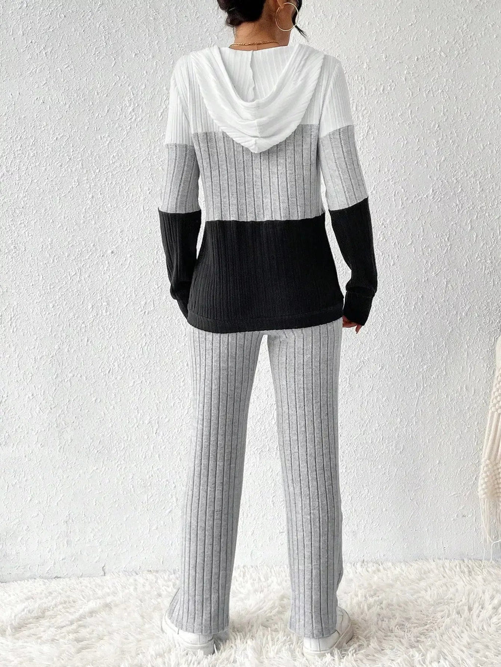 Color Block Half Zip Hooded Top and Pants Set - Charmdeals