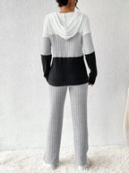 Color Block Half Zip Hooded Top and Pants Set - Charmdeals