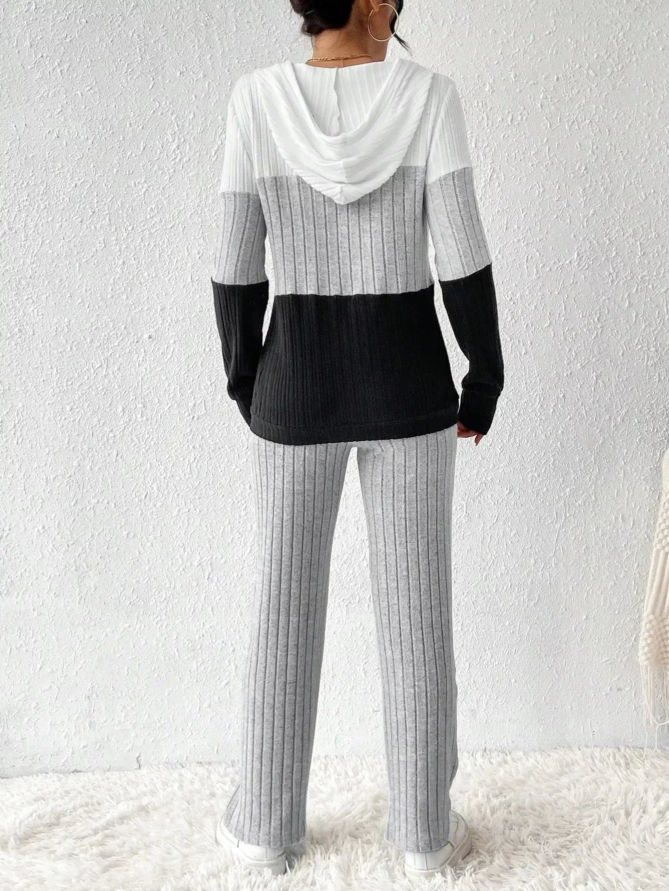 Color Block Half Zip Hooded Top and Pants Set - Charmdeals