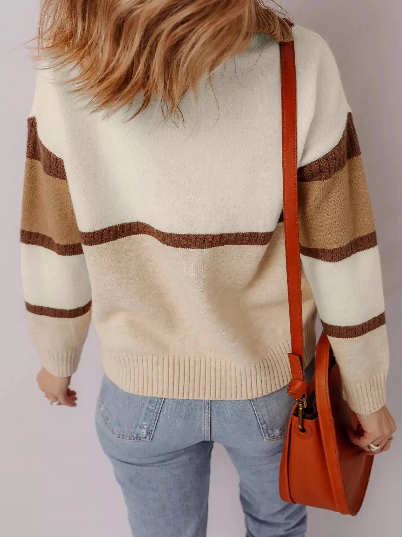 Color Block Zipped Collared Sweater - Charmdeals