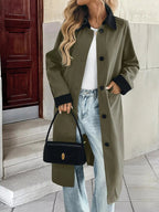 Contrast Collar Button Up Coat - Charmdeals