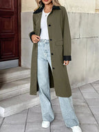 Contrast Collar Button Up Coat - Charmdeals