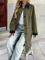 Contrast Collar Button Up Coat - Charmdeals
