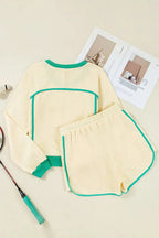 Contrast Round Neck Top and Shorts Set - Charmdeals