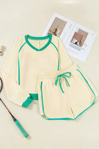 Contrast Round Neck Top and Shorts Set - Charmdeals
