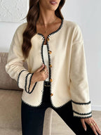Contrast Trim Button Up Jacket - Charmdeals