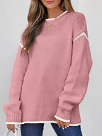 Contrast Trim Long Sleeve Sweater - Charmdeals