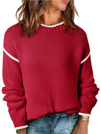 Contrast Trim Long Sleeve Sweater - Charmdeals