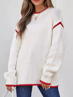 Contrast Trim Long Sleeve Sweater - Charmdeals