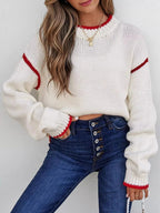 Contrast Trim Long Sleeve Sweater - Charmdeals