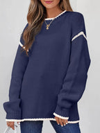 Contrast Trim Long Sleeve Sweater - Charmdeals