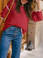 Contrast Trim Long Sleeve Sweater - Charmdeals