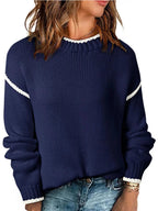 Contrast Trim Long Sleeve Sweater - Charmdeals