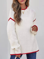 Contrast Trim Long Sleeve Sweater - Charmdeals