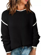 Contrast Trim Long Sleeve Sweater - Charmdeals