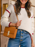 Contrast Trim Long Sleeve Sweater - Charmdeals