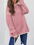Contrast Trim Long Sleeve Sweater - Charmdeals