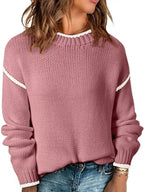 Contrast Trim Long Sleeve Sweater - Charmdeals