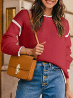 Contrast Trim Long Sleeve Sweater - Charmdeals