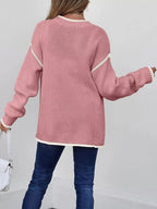 Contrast Trim Long Sleeve Sweater - Charmdeals