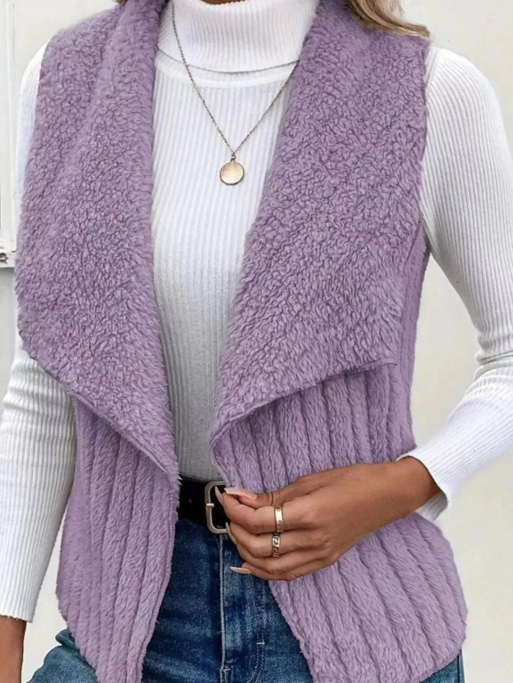 Cozy Fleece Open Front Vest Coat - Charmdeals