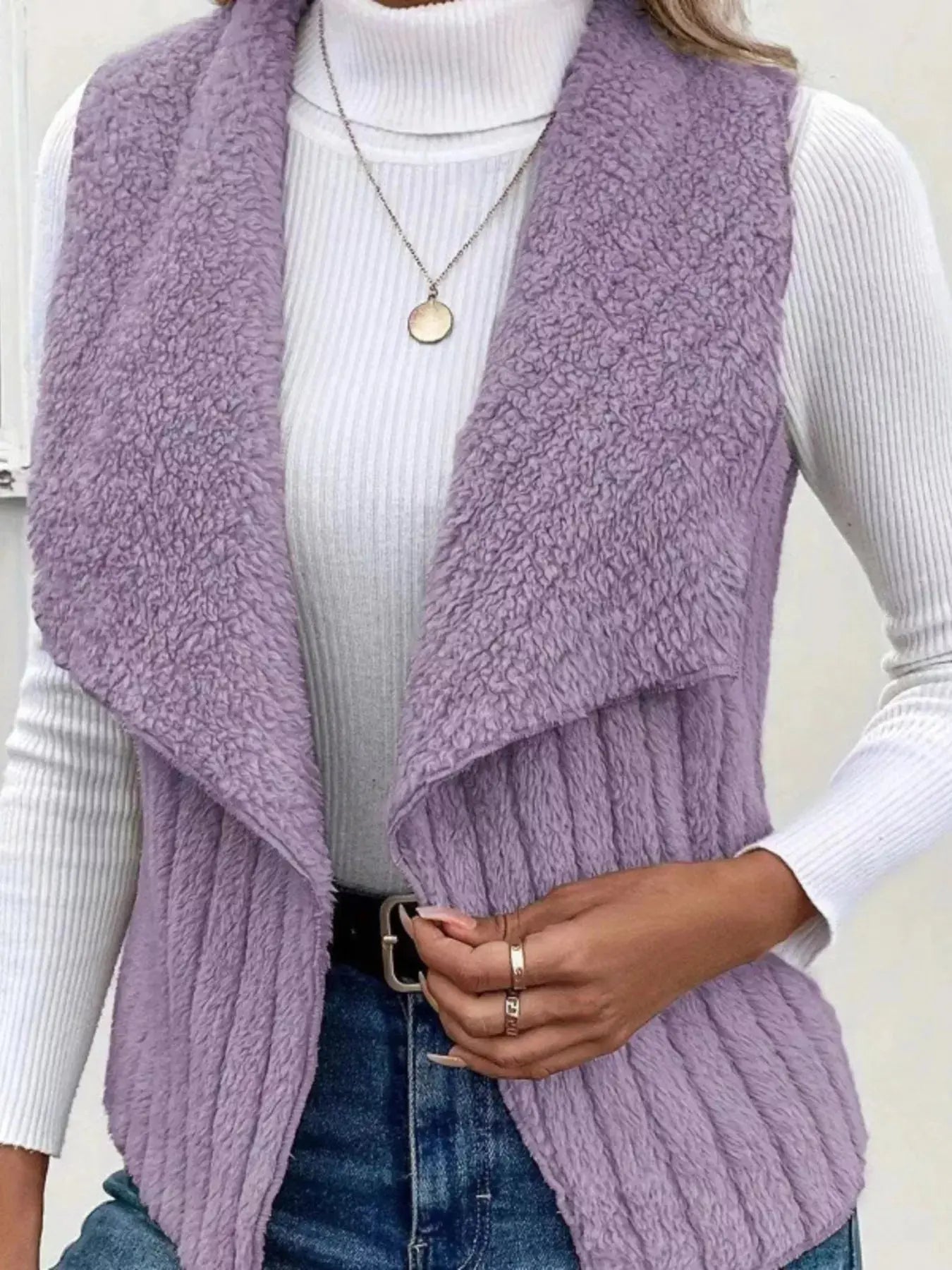 Cozy Fleece Open Front Vest Coat - Charmdeals