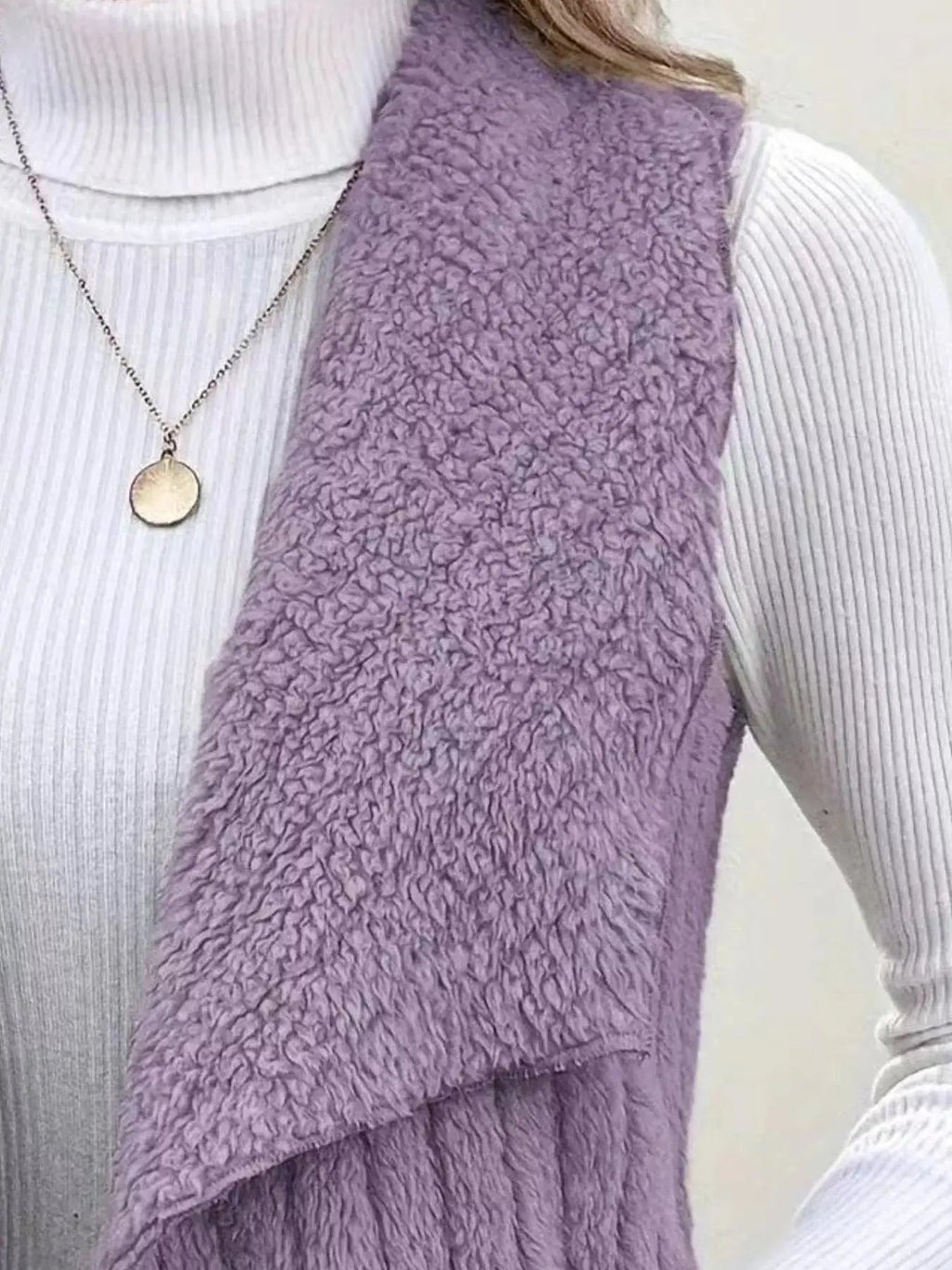 Cozy Fleece Open Front Vest Coat - Charmdeals