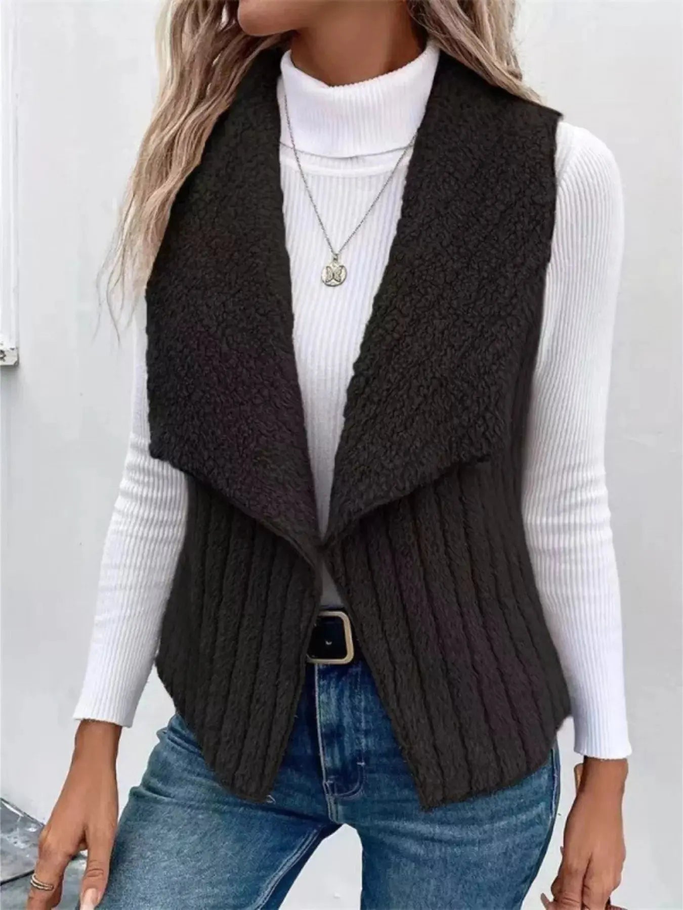 Cozy Fleece Open Front Vest Coat - Charmdeals