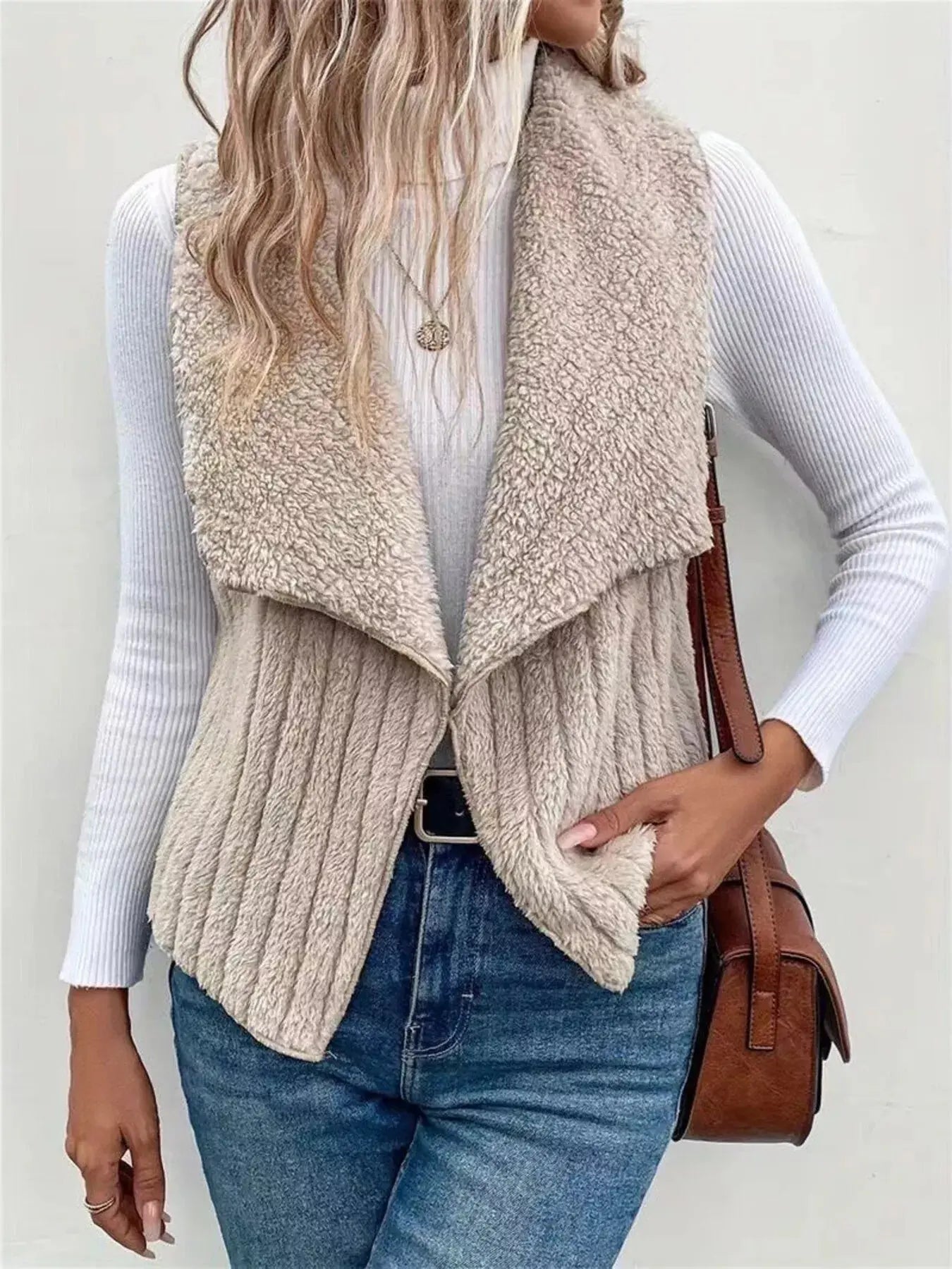 Cozy Fleece Open Front Vest Coat - Charmdeals