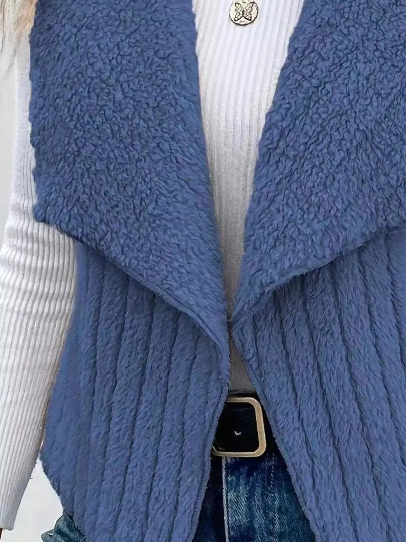 Cozy Fleece Open Front Vest Coat - Charmdeals