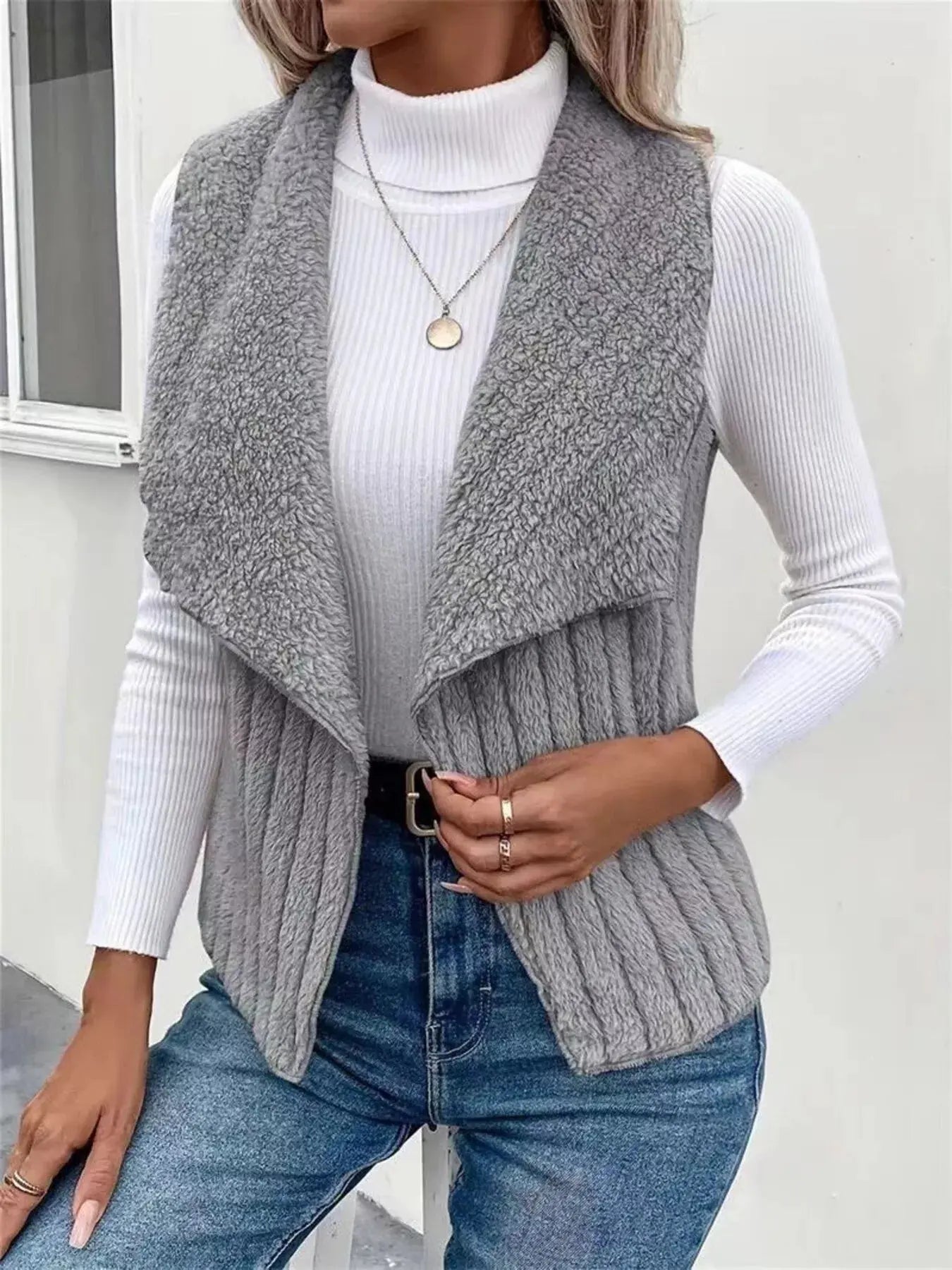 Cozy Fleece Open Front Vest Coat - Charmdeals