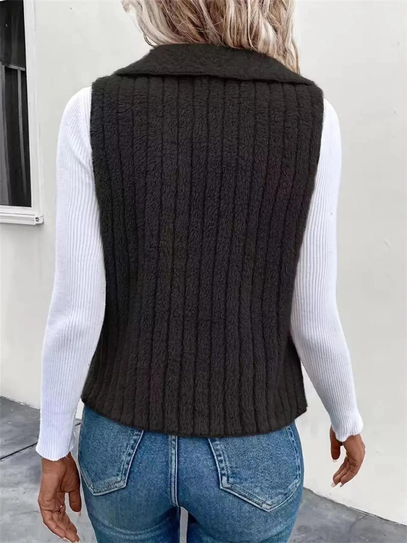 Cozy Fleece Open Front Vest Coat - Charmdeals