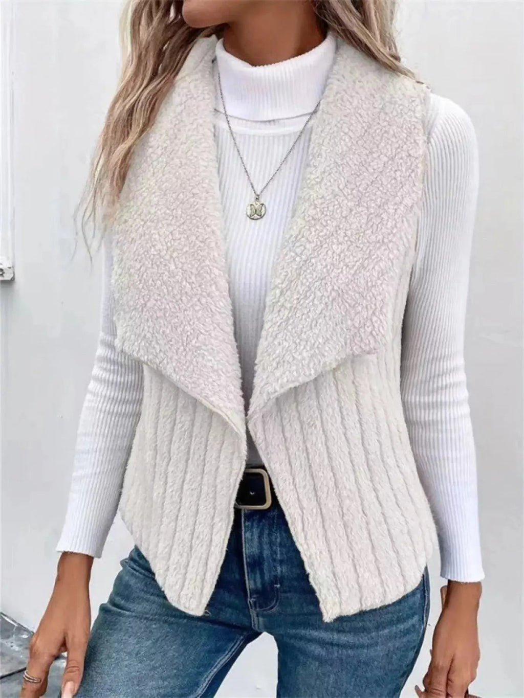 Cozy Fleece Open Front Vest Coat - Charmdeals