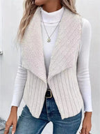 Cozy Fleece Open Front Vest Coat - Charmdeals